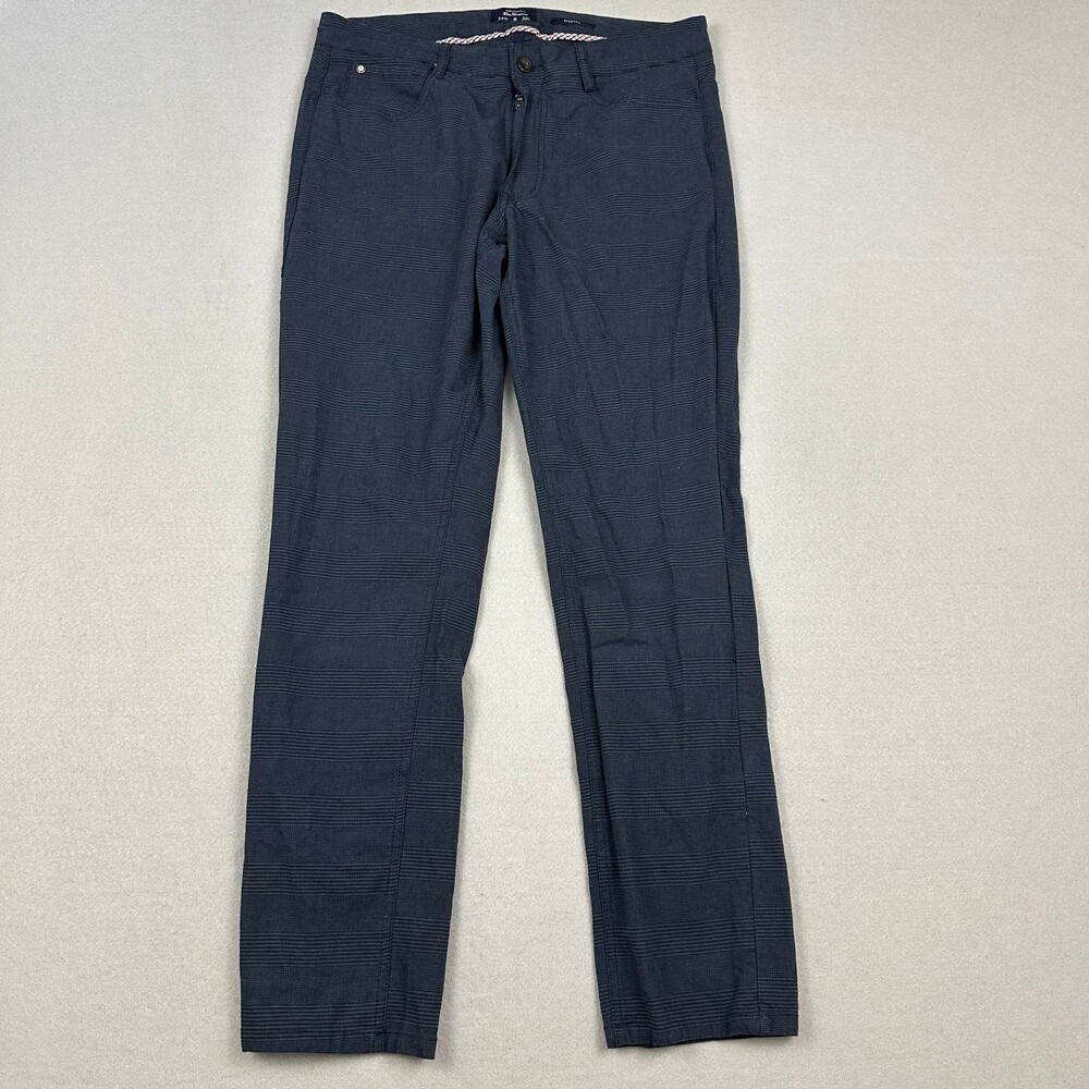 Ben Sherman Pants Men 34 Navy Blue Solid Straight Leg Textured Stretch 5-Pocket